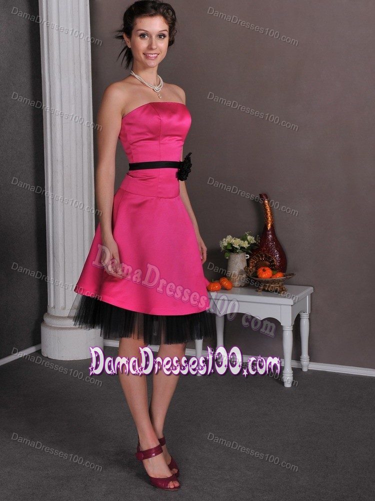 Empire Short Hot Pink Damas Dresses with Hand Made Flowers