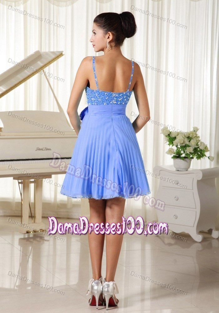 Beaded Bow Blue Damas Dresses A-line with Spaghetti Straps