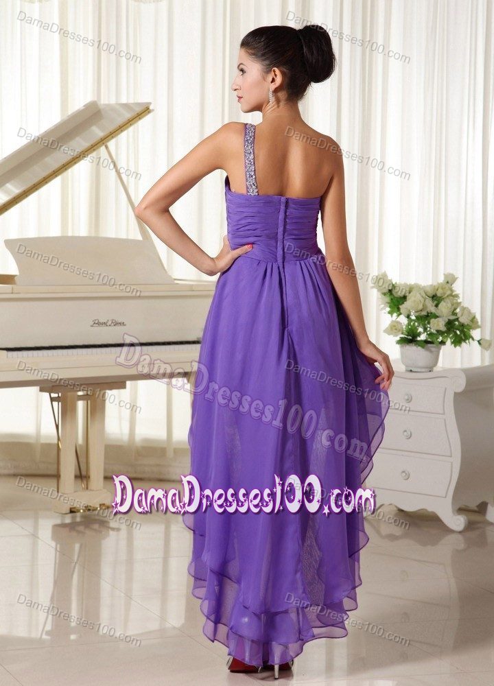 Layered High-low One Shoulder Dresses for Damas with Beads