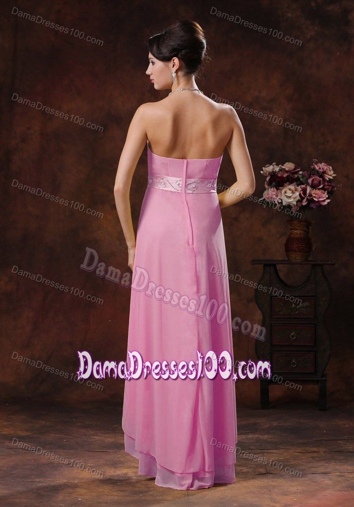 High-low Pink Chiffon Bridesmaid Dama Dress With Waistband