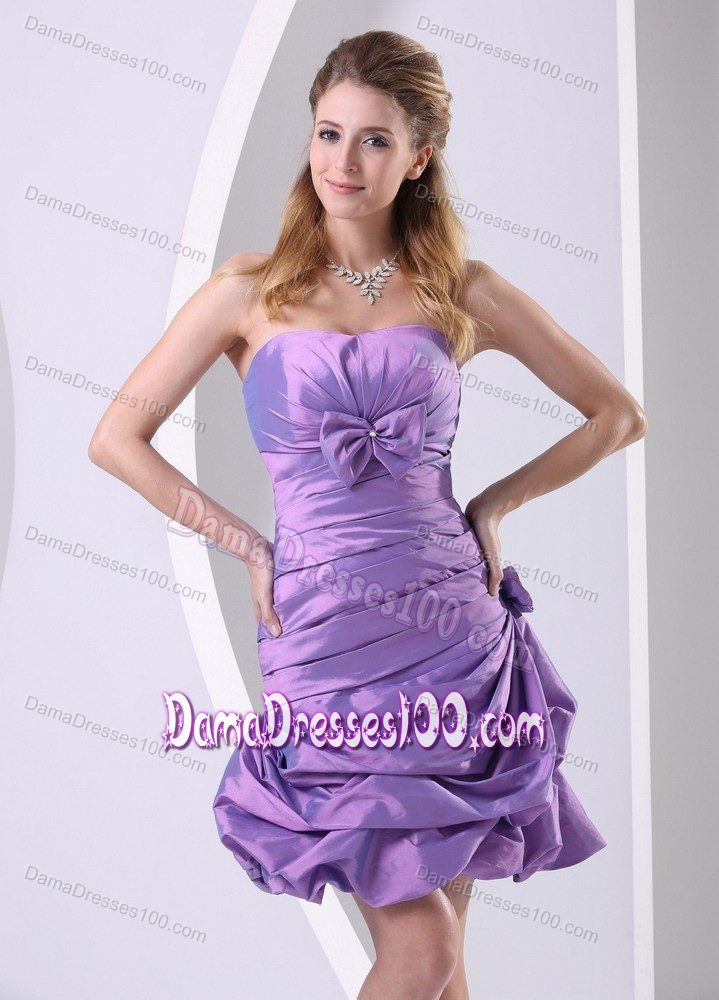 Lavender Ruched Short Bowknot Damas Dresses with Pick-ups