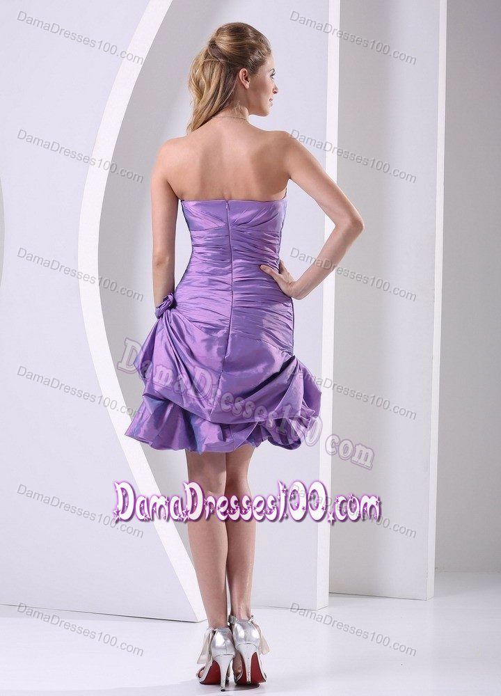 Lavender Ruched Short Bowknot Damas Dresses with Pick-ups