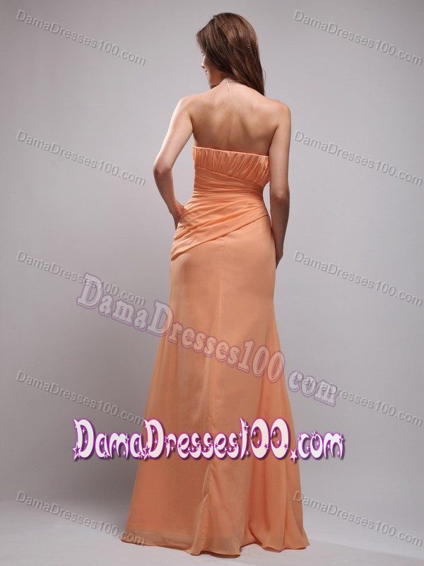 Strapless Orange Chiffon Column Dress for Damas with Ruche