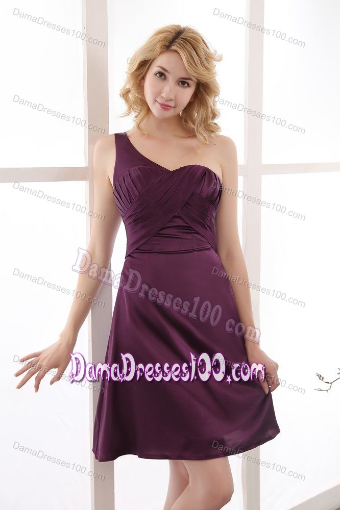 Mini-length Purple One Shoulder Empire Dama Dresses Ruched