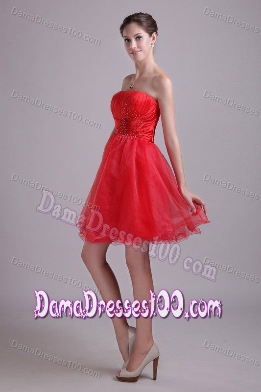 Organza A-line Red Short 2013 Prom Dama Dress with Beading