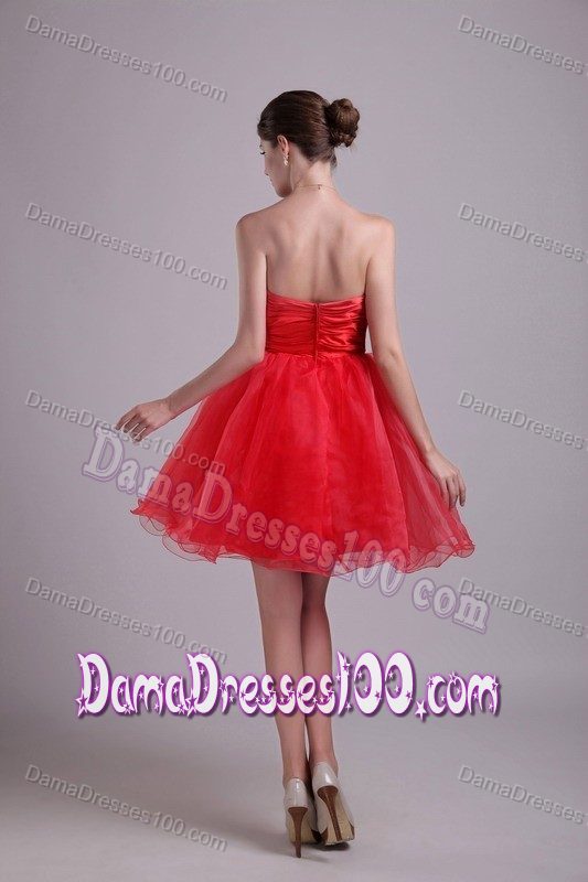Organza A-line Red Short 2013 Prom Dama Dress with Beading