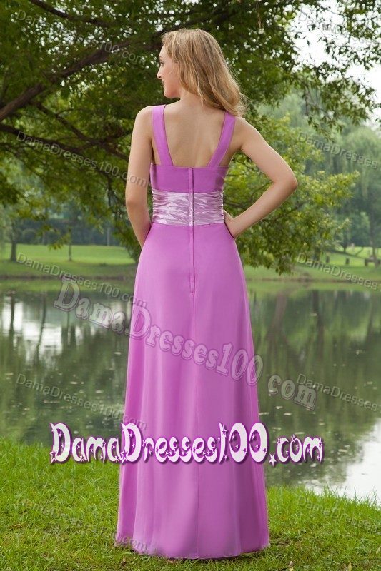 Bateau Lavender Chiffon Brush Train Dress for Damas Ruched