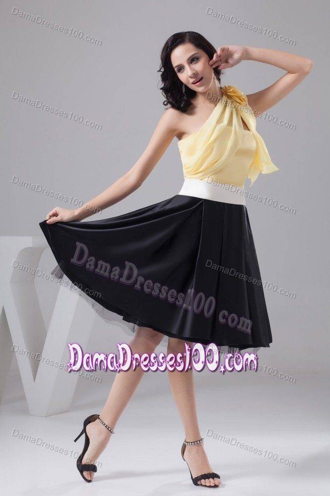 Yellow and Black One Shoulder Short Prom Dresses for Dama