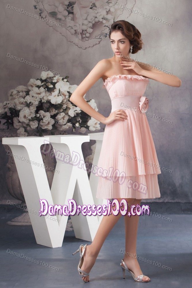 Chiffon Flouncing Pleated Dama Dress with Hand Made Flower