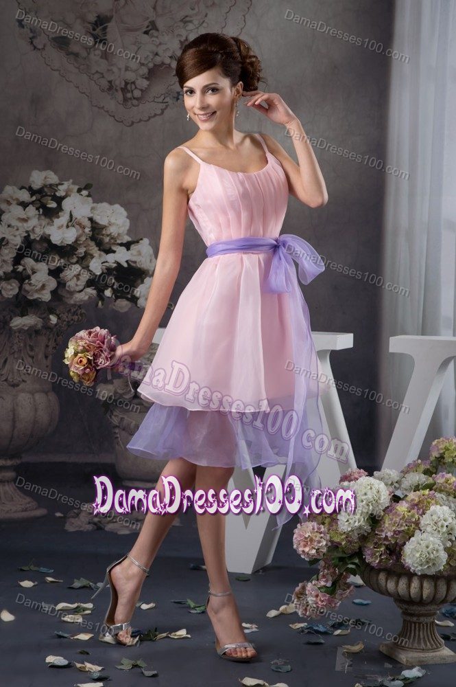 Scoop Straps Baby Pink Damas Dresses for Quince with Sash