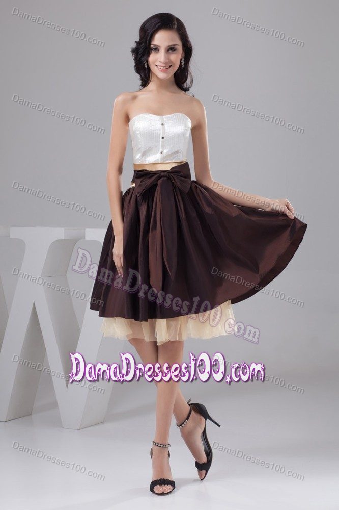 Ruched Multi-color Quince Dama Dress with Bowknot and Bead