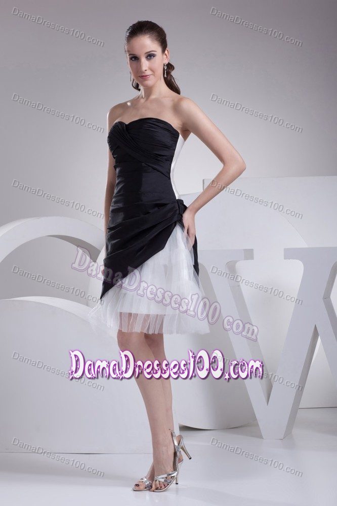 Sweetheart Ruche Organza Black and White Dresses for Damas