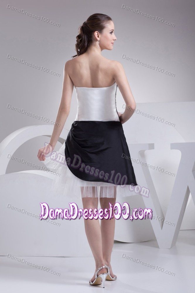 Sweetheart Ruche Organza Black and White Dresses for Damas