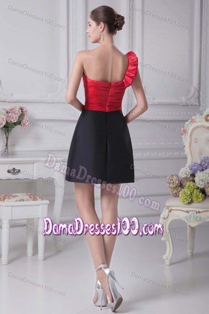 Beaded Black and Red One Shoulder Damas Dress with Ruffles