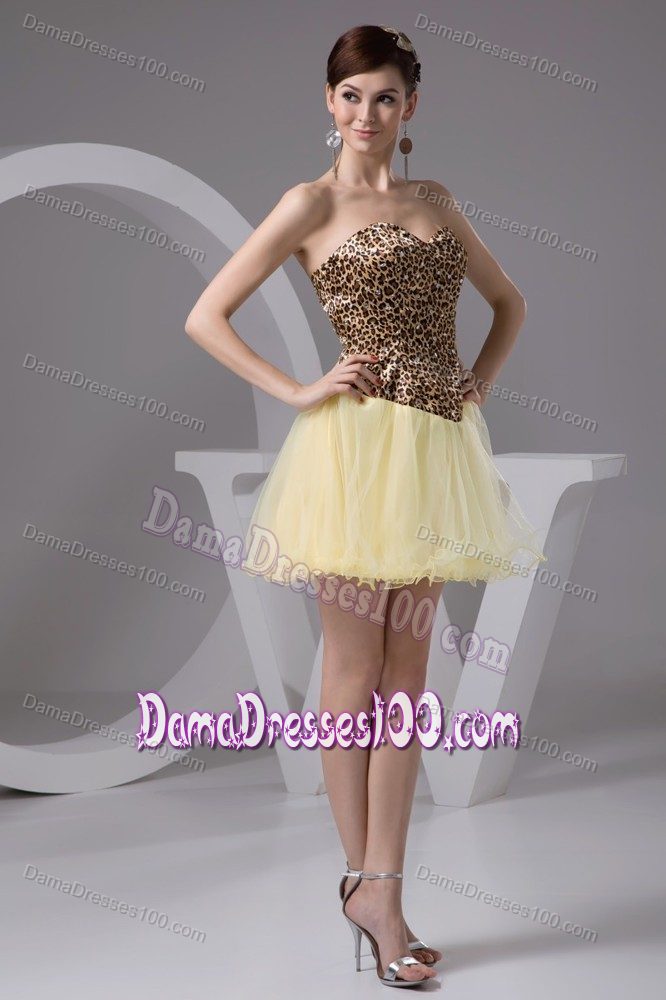Leopard Mini-length Beaded Dama Dresses in Light Yellow