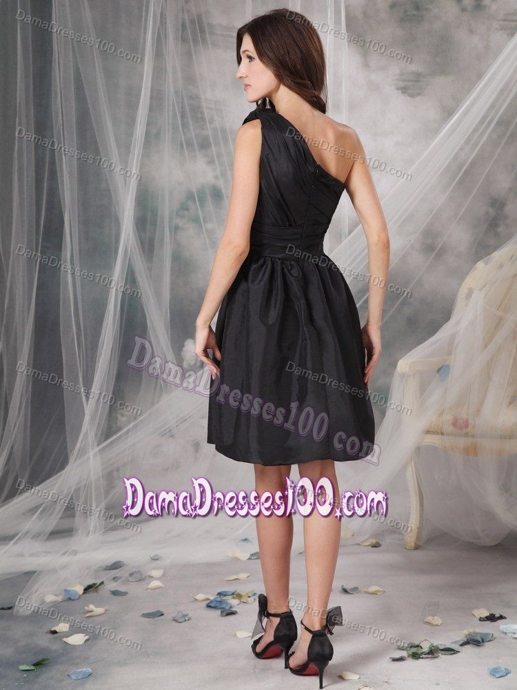 Mini-length One Shoulder Black Dress Dress for Dama Ruched