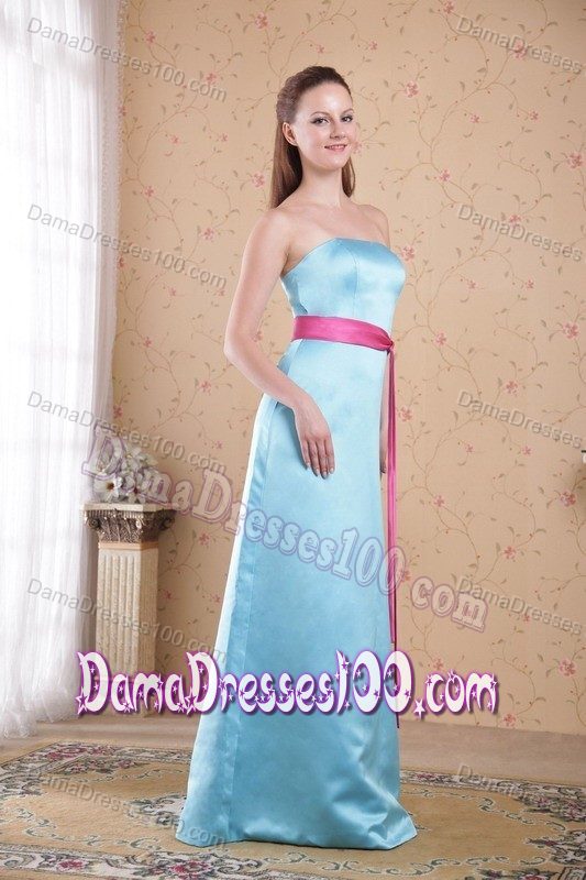 Chic Light Blue Sash Empire Satin Damas Dresses for Quince