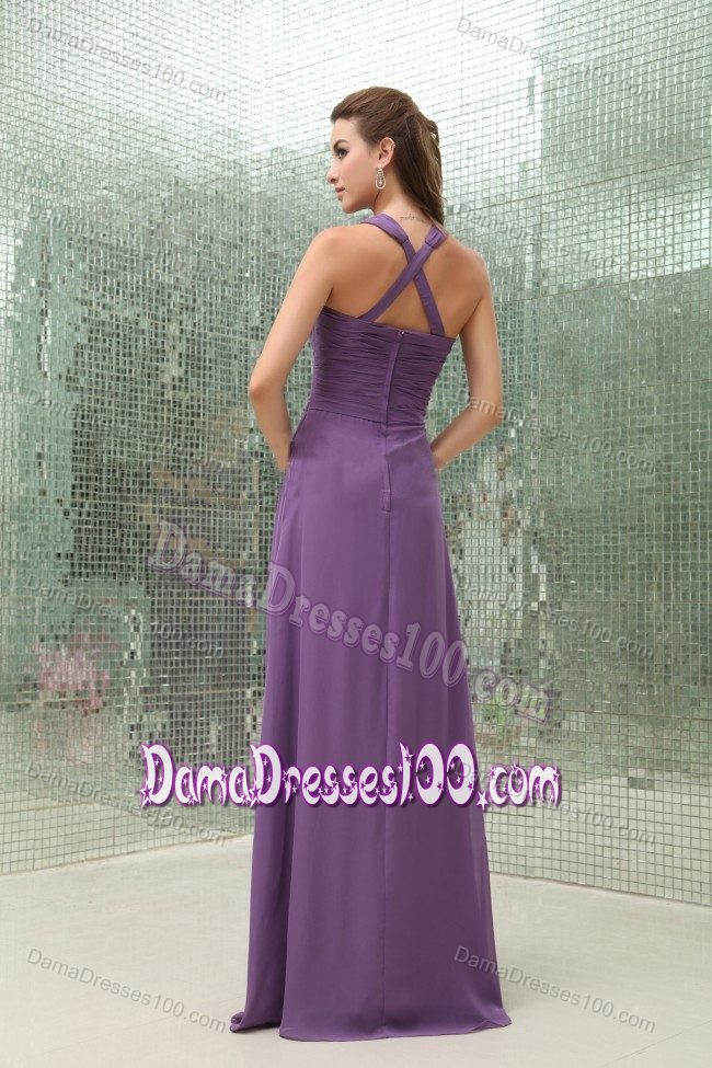 Purple Chiffon Empire V-neck Dresses for Damas Ruched 2013