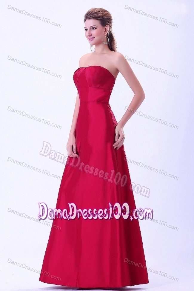 Wine Red Strapless Quinceanera Damas Dresses A-line Floor-length
