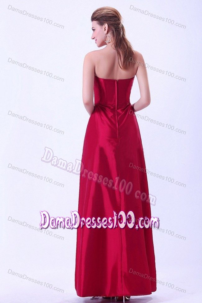 Wine Red Strapless Quinceanera Damas Dresses A-line Floor-length