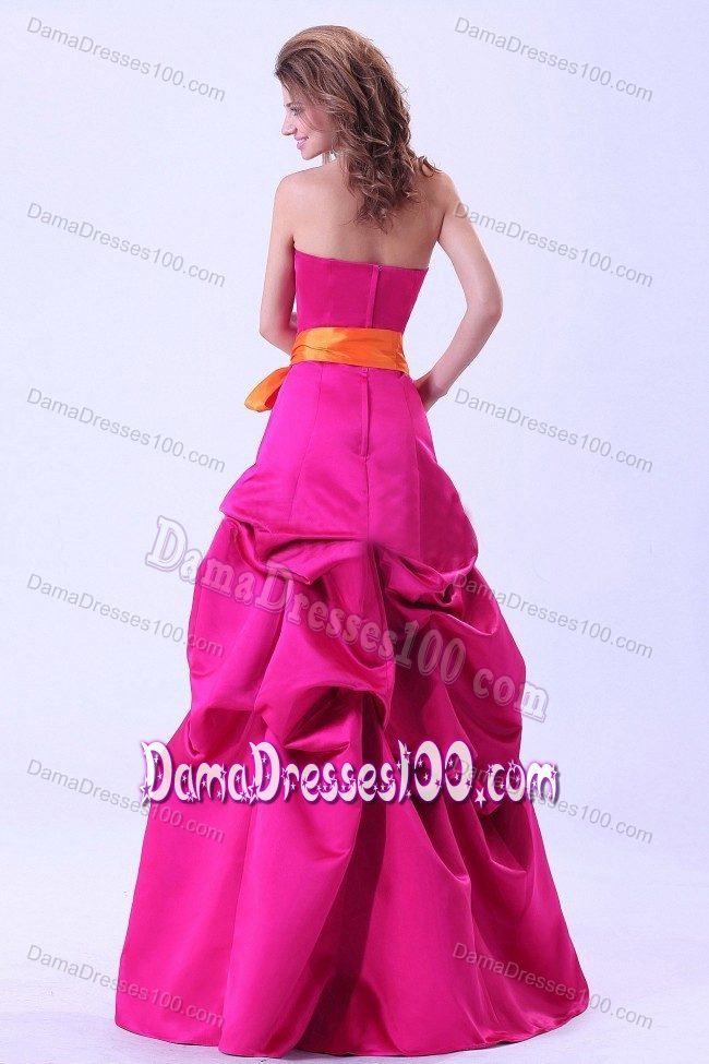 A-line Floor-length Hot Pink Pick-ups Quinceanera Dama Dresses