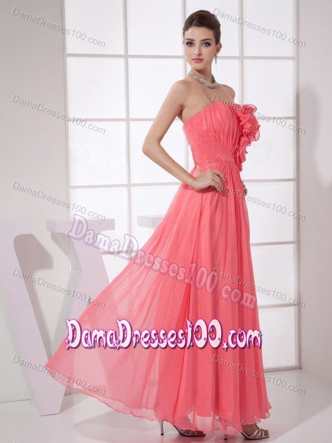 Hand Made Flower Watermelon Ankle-length Prom Dresses For Dama