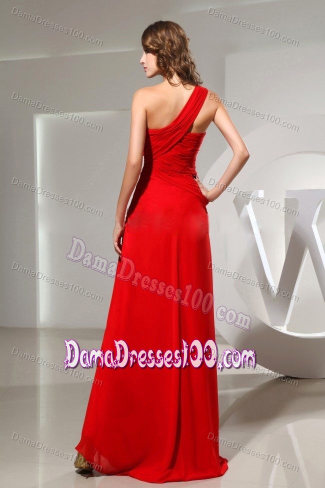 One Shoulder Hand Made Flowers Red Party Dama Dresses