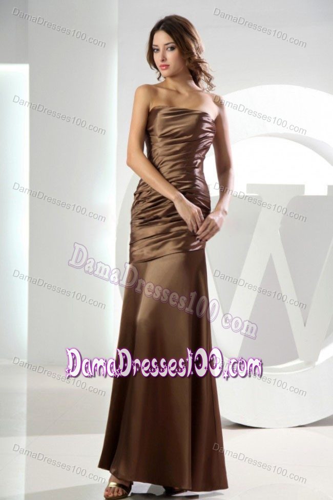 Mermaid Strapless Brown Ruched Ankle-length Party Dama Dresses