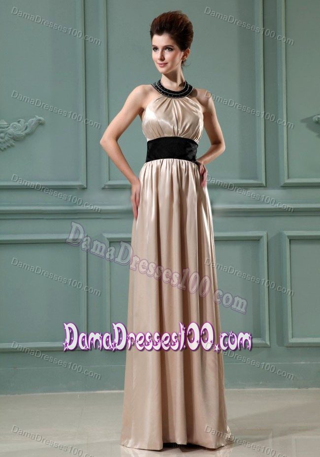 Halter Floor-length Formal Dresses For Dama in Champagne