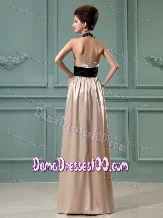 Halter Floor-length Formal Dresses For Dama in Champagne