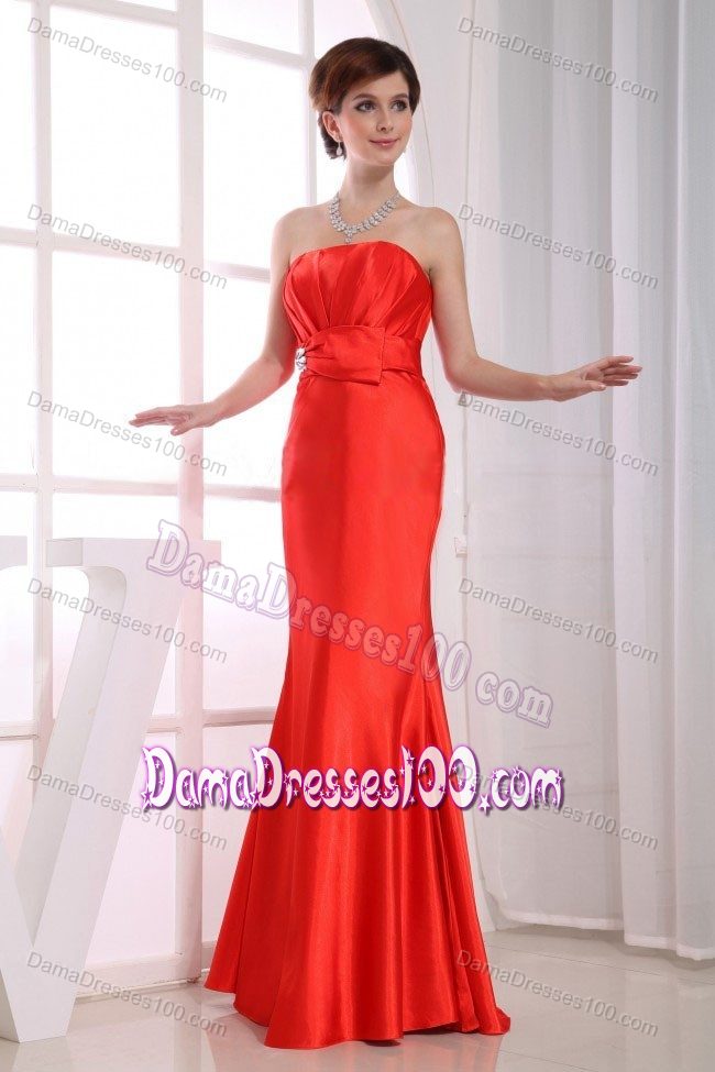 Mermaid Strapless Floor-length Orange Red Party Dama Dresses