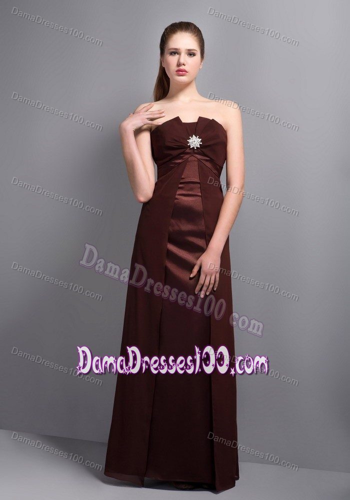 Ruffled Chocolate Strapless 15 Dresses For Damas with Beading