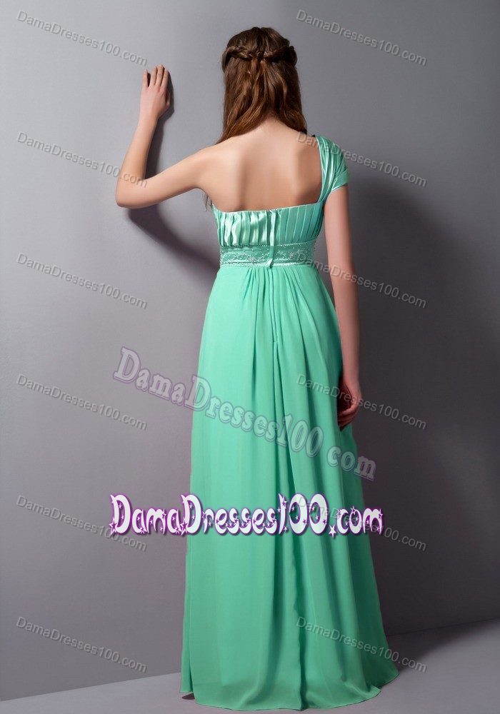 Ruched One Shoulder Floor-length Apple Green Dama Dresses