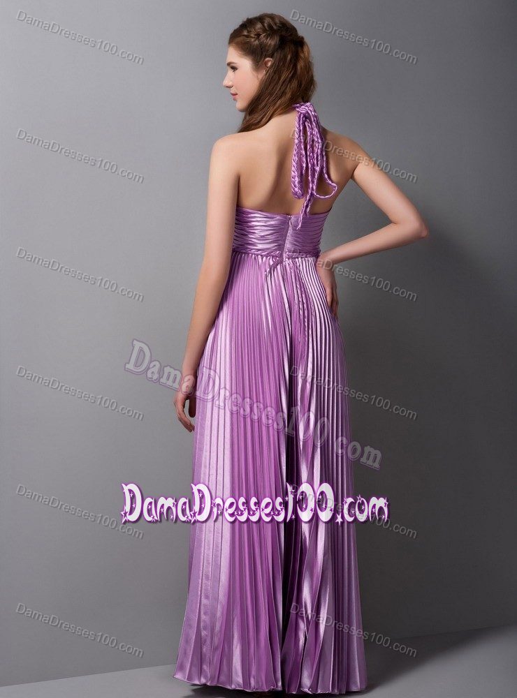 Empire Halter Pleated Prom Dresses For Dama in Light Purple