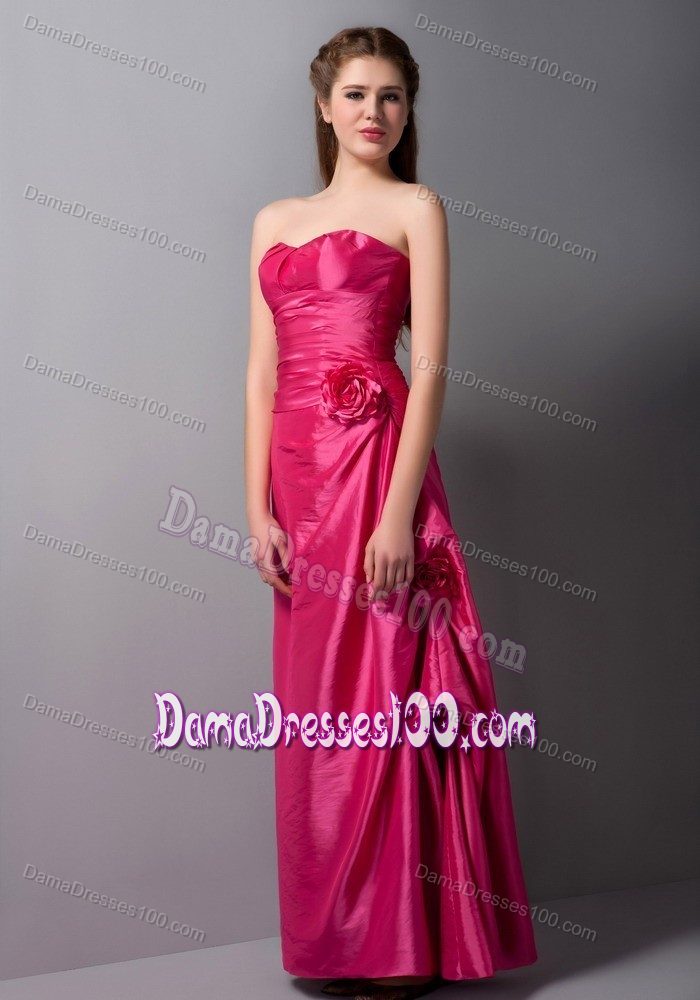 Column Strapless Hot pink Bridesmaid Dama Dress Ankle-length