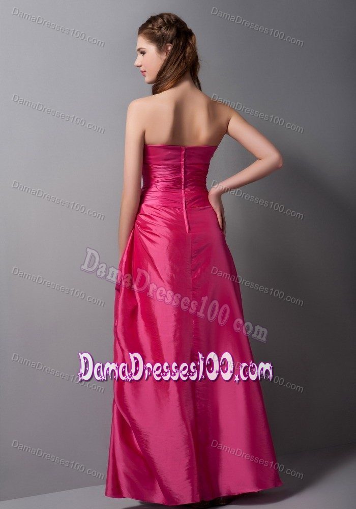 Column Strapless Hot pink Bridesmaid Dama Dress Ankle-length