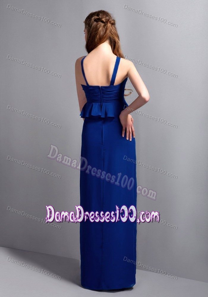 Blue V-neck Halter Floor-length Damas Dresses For Quince