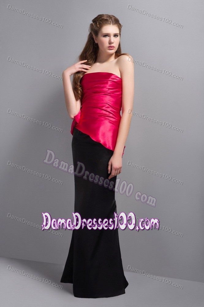 Strapless Floor-length Hot Pink and Black Prom Dress For Dama