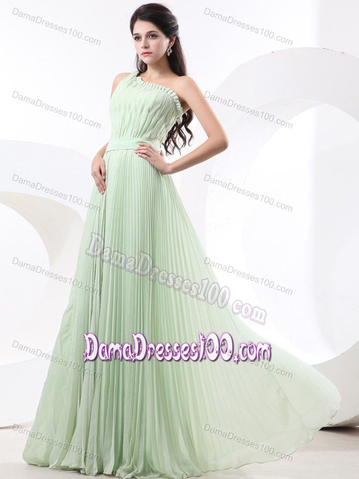 Apple Green Empire Party Dama Dresses with Pleated One Shoulder