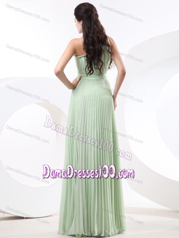 Apple Green Empire Party Dama Dresses with Pleated One Shoulder