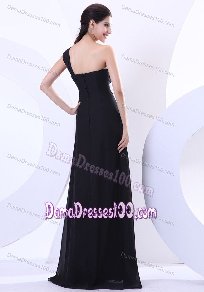 One Shoulder Black Floor-length Quinceanera Damas Dresses