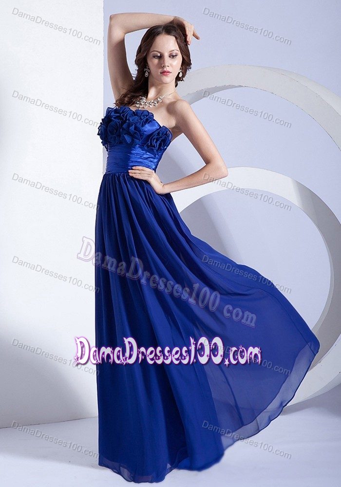 Ruffled Strapless Empire Prom Dresses For Dama in Royal Blue