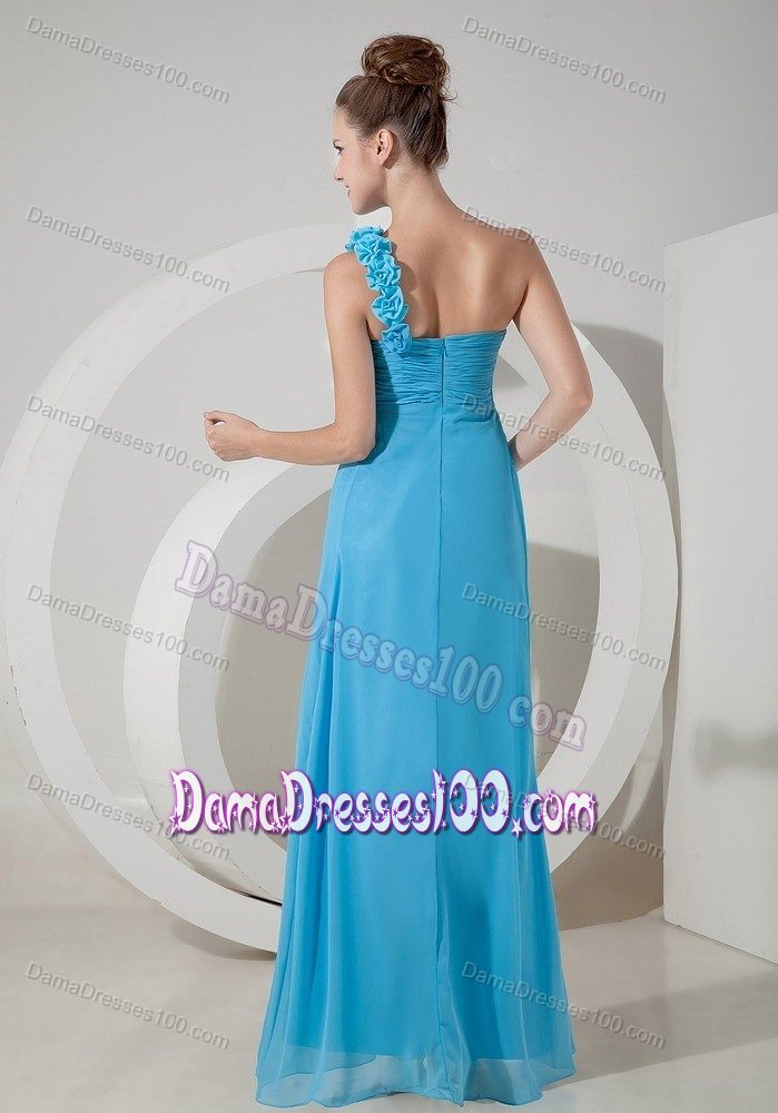 Aqua Blue Floral One Shoulder Floor-length Formal Dresses For Dama