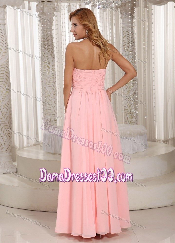 Sweetheart Pink Damas Dresses For Quince Ruched Floor-length