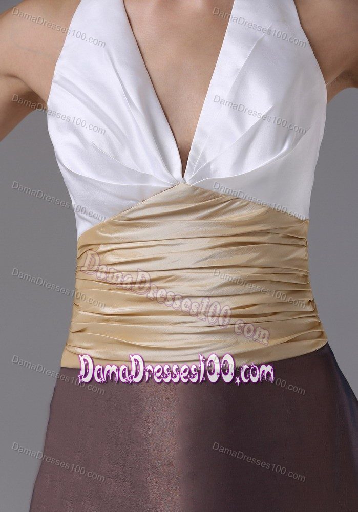 Halter Ruched Brush Train Dama Quinceanera Dresses in Brown