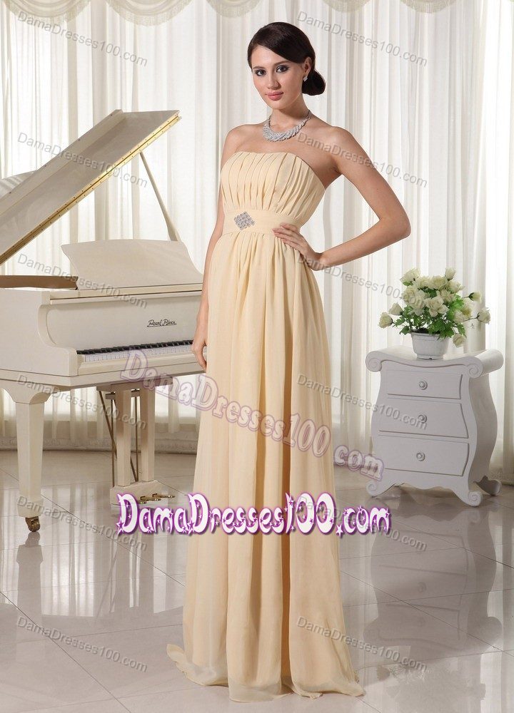 Ruching and Beading Light Yellow Strapless 15 Dresses For Damas