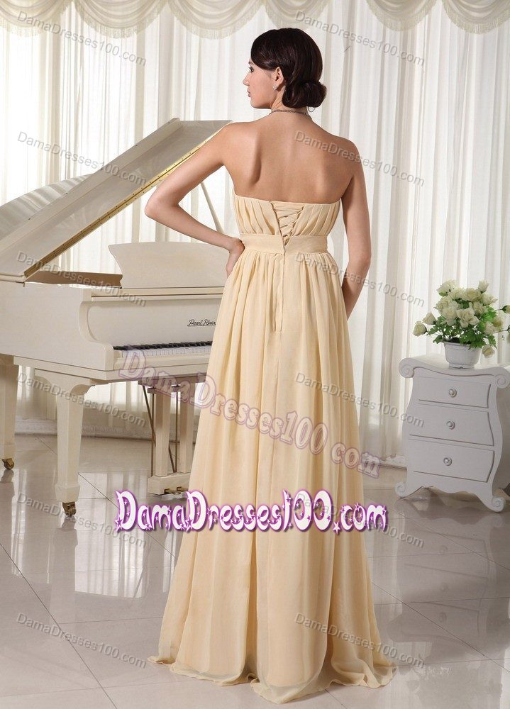 Ruching and Beading Light Yellow Strapless 15 Dresses For Damas