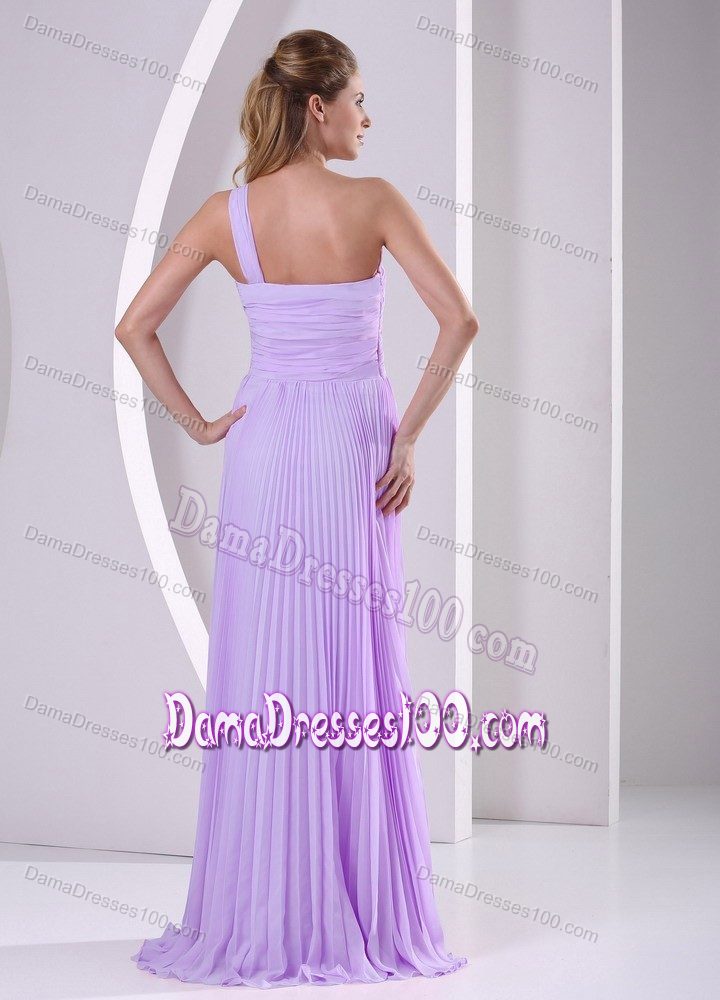 Lavender One Shoulder Pleated Empire Brush Train Party Dama Dresses