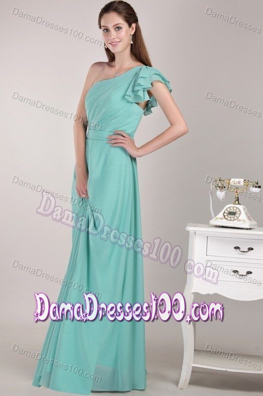 Mint Color One Shoulder Floor-length Dama Quinceanera Dresses