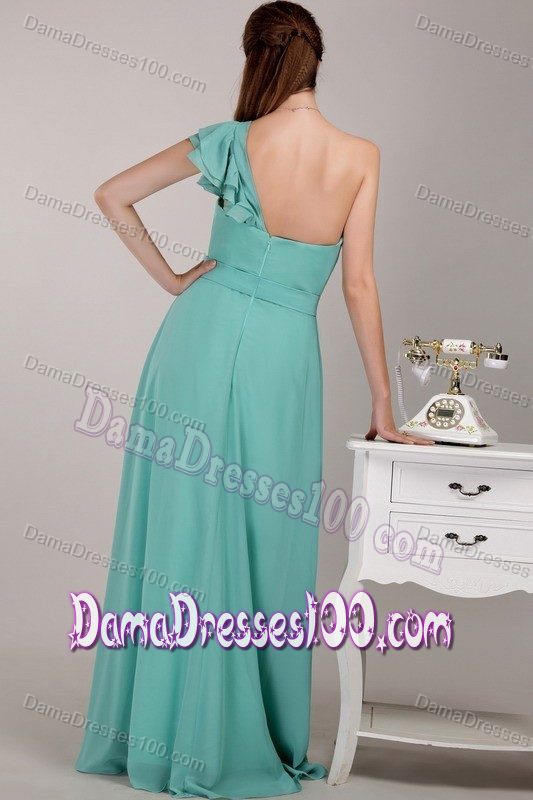 Mint Color One Shoulder Floor-length Dama Quinceanera Dresses